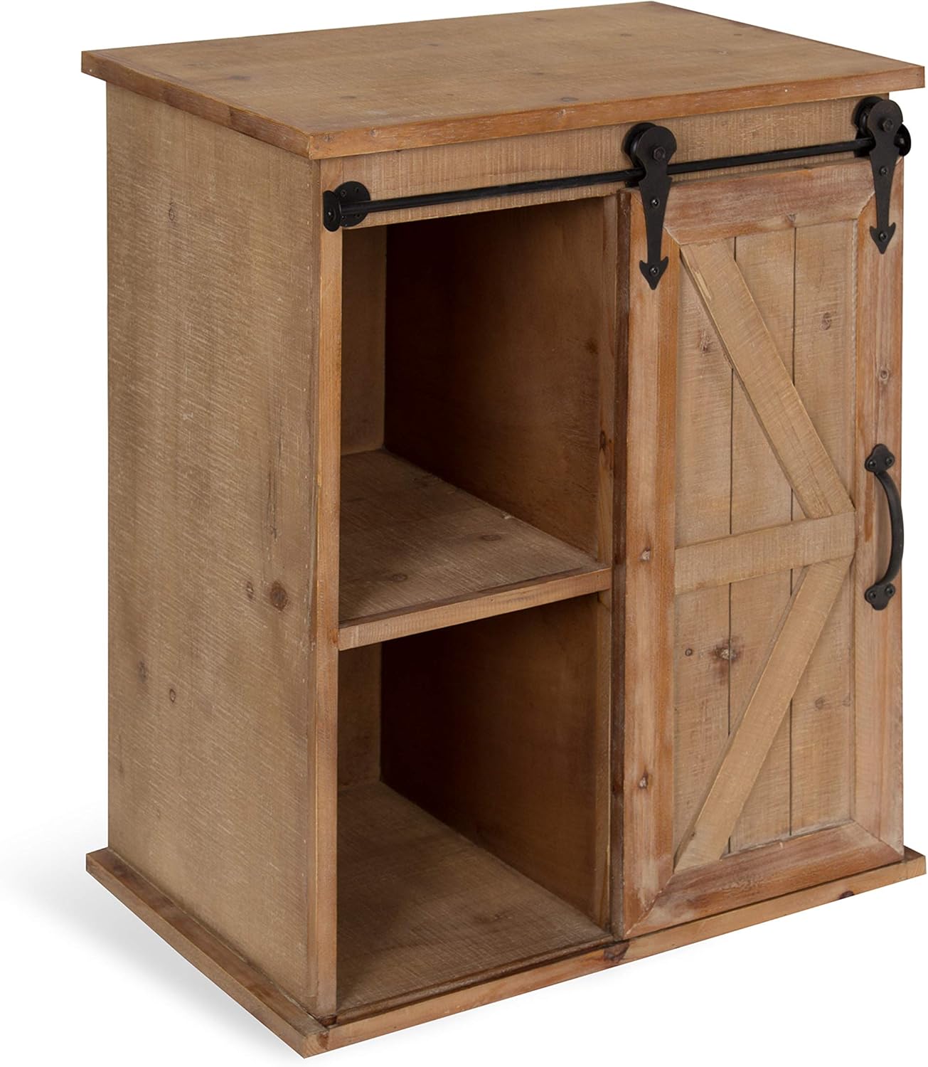 Kate and Laurel Cates Wooden Freestanding Storage Cabinet Side Accent Table with Sliding Barn Door, Rustic Brown Finish