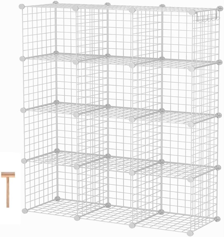 Mushugu gt3-DL 12-Cube Organizer Cube Storage Storage Shelves Wire Cube Storage Origami Shelves Metal Grid Multifunction Shelving Unit Modular Cubbies Organizer Bookcase White Color Pack of 2