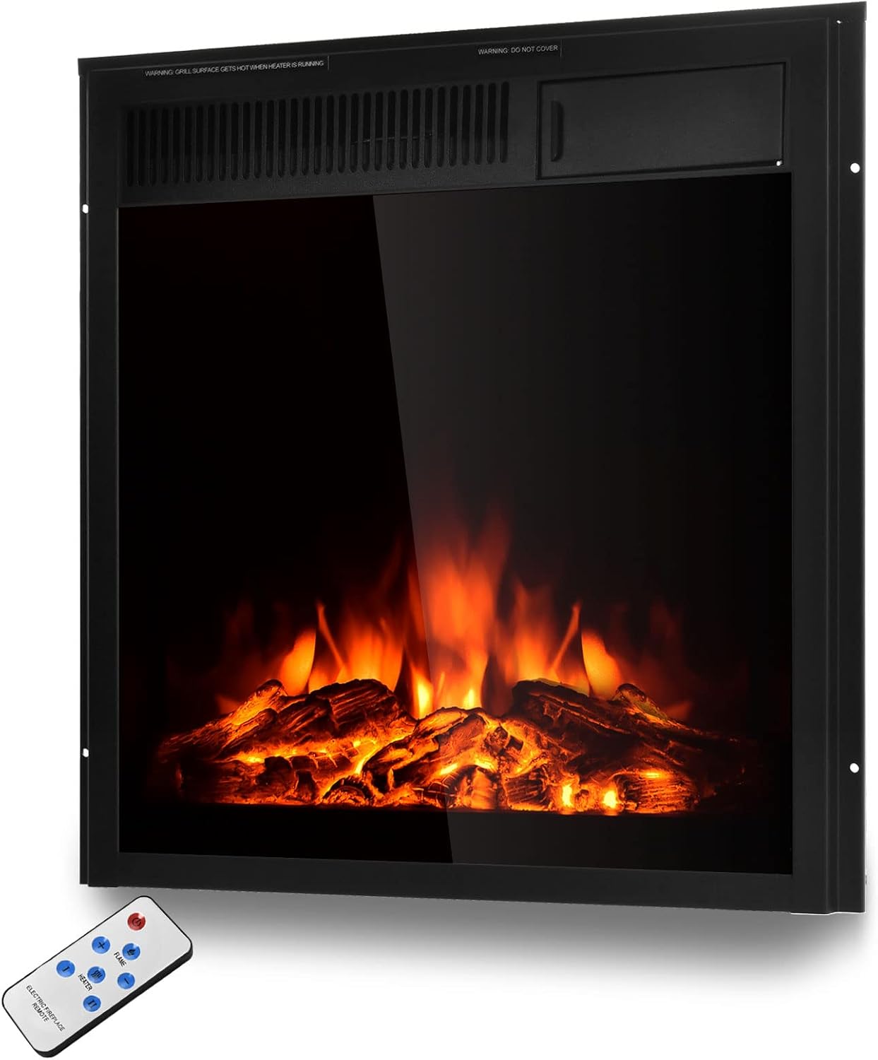 COSTWAY Electric Fireplace Inset 22.5-Inch Wide, 1500W Recessed and Freestanding Electric Log Set Heater with Remote Control, Adjustable Flame Brightness, Inserted Decorative Fireplace for Home