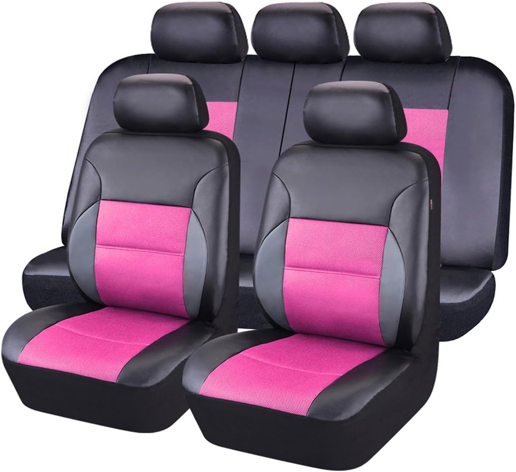 CAR PASS 11 Pieces Leather Universal Car Seat Covers Set - Black and Gray