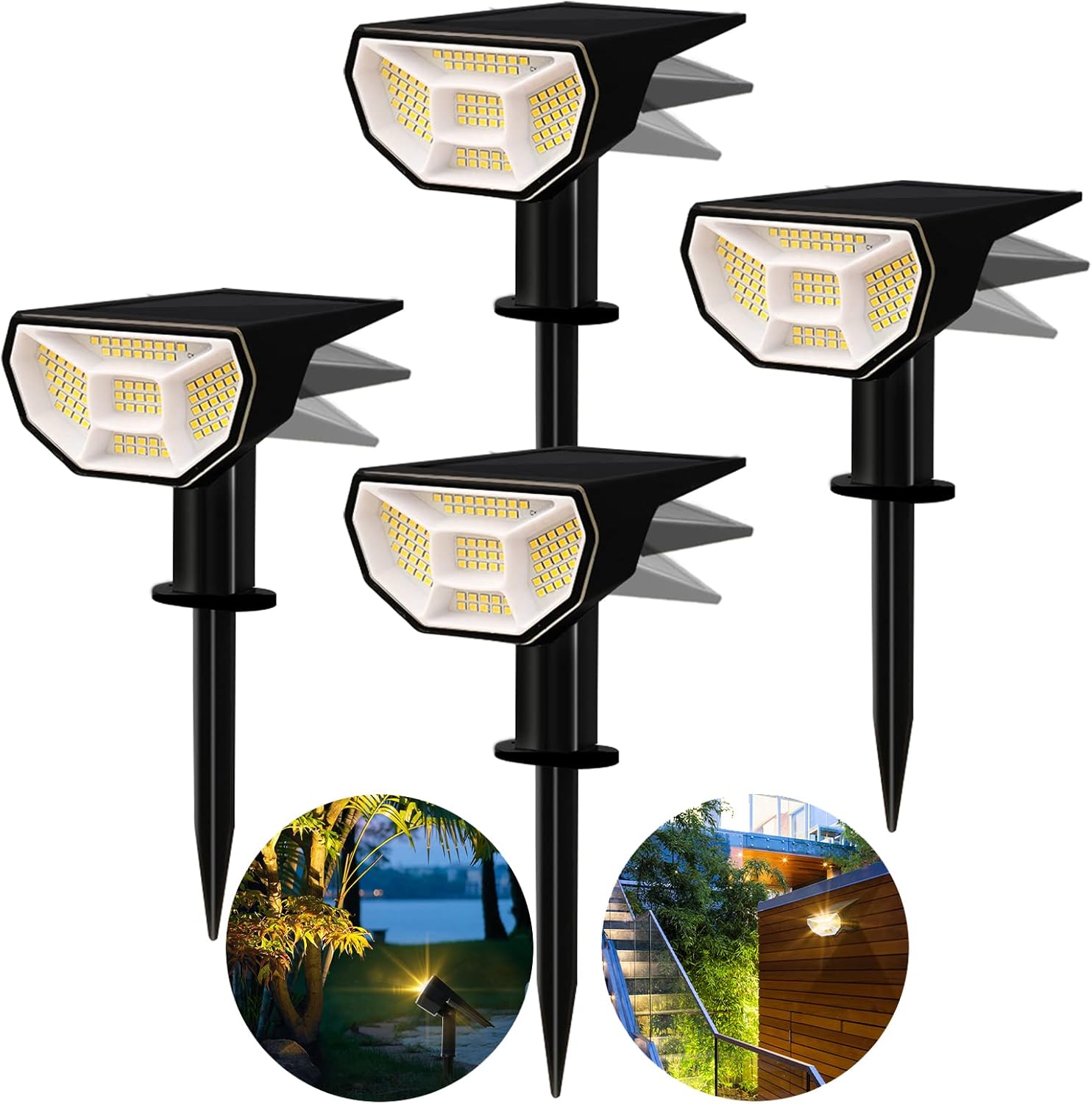 Solar Spot Lights Outdoor 4 Pack 93 LEDs Solar Lights Outdoor Waterproof Solar Landscape Spotlights for Garden Yard Patio Driveway, FCC Listed Number: AOC210310103F ( 1500mAH 3000K Warm Light）