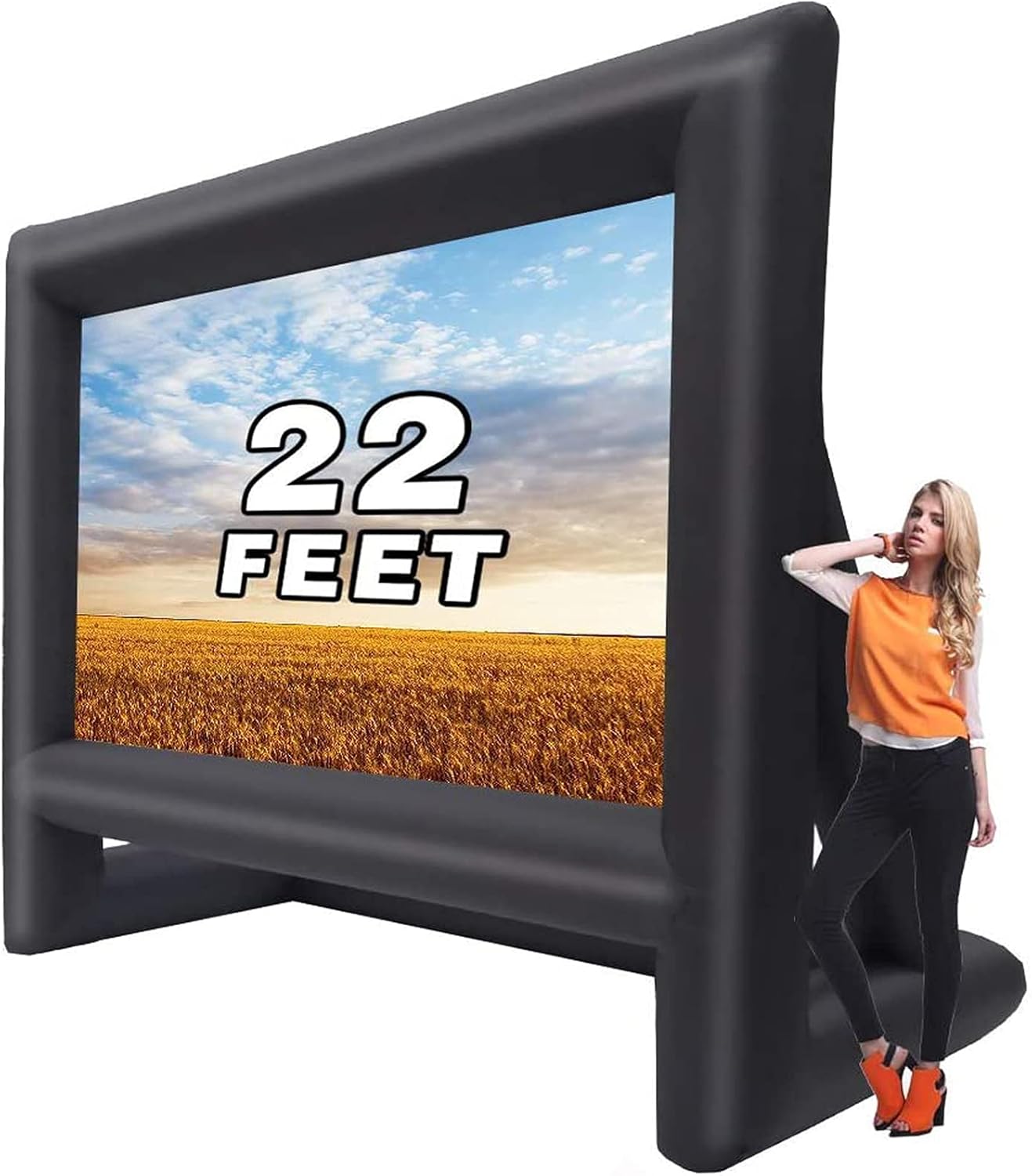 GYUEM 22 feet Projector Screen - Inflatable Outdoor and Indoor Theater Movie Screens - Includes Rope, Blower,Tent Stakes - Great for Outdoor Party Backyard Pool Fun