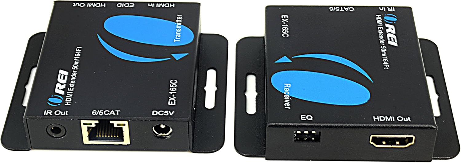 HDMI Extender Over LAN by Orei Single CAT6A/Cat7 Cable 1080P @ 60Hz with IR - Up to 160 ft - Loop Out Function - Digital Full HD Pack of 2