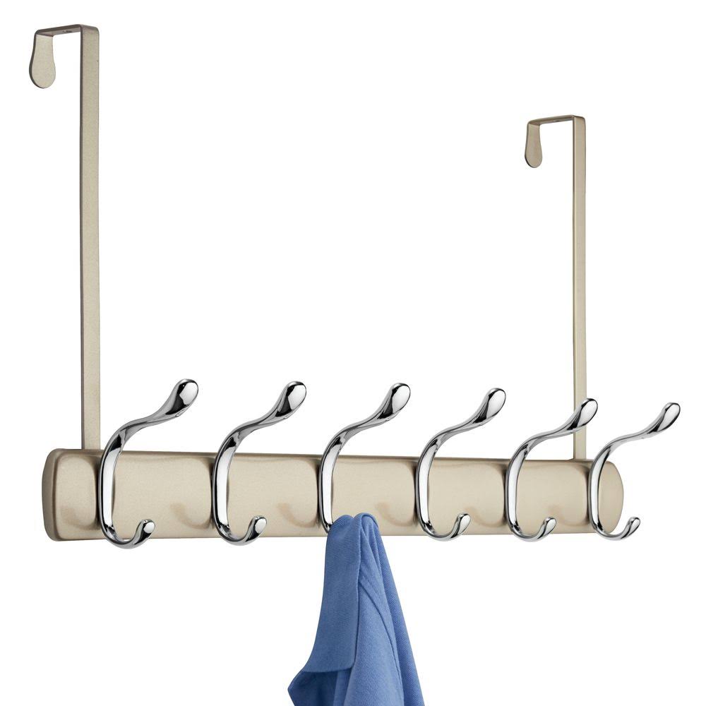 Pearl Champagne/Chrome 12 Hook Metal Over Door Hanging Storage Rack by mDesign