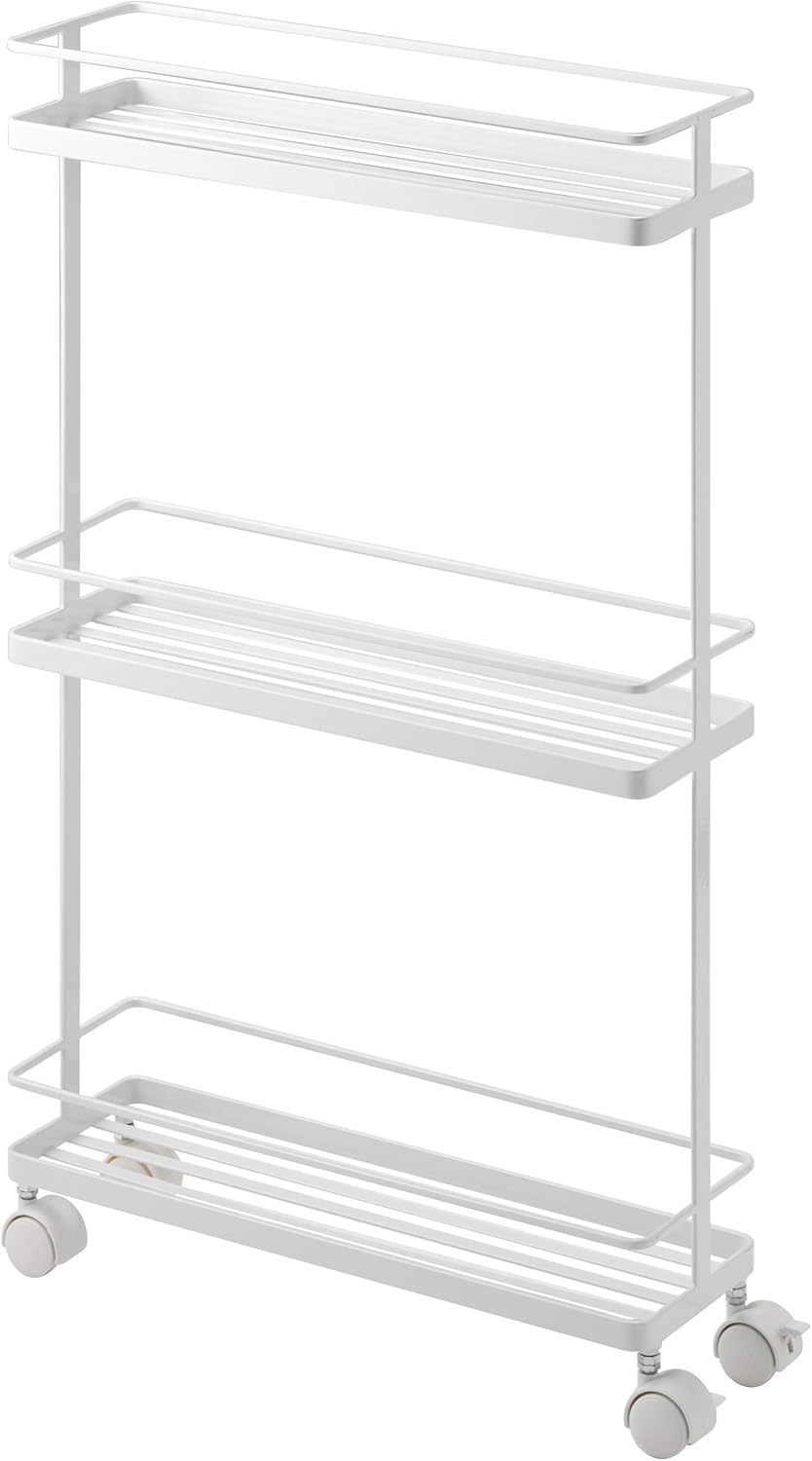 Yamazaki Home Rolling Kitchen Storage Cart-Portable Organizer Shelves, One Size, White Pack of 2