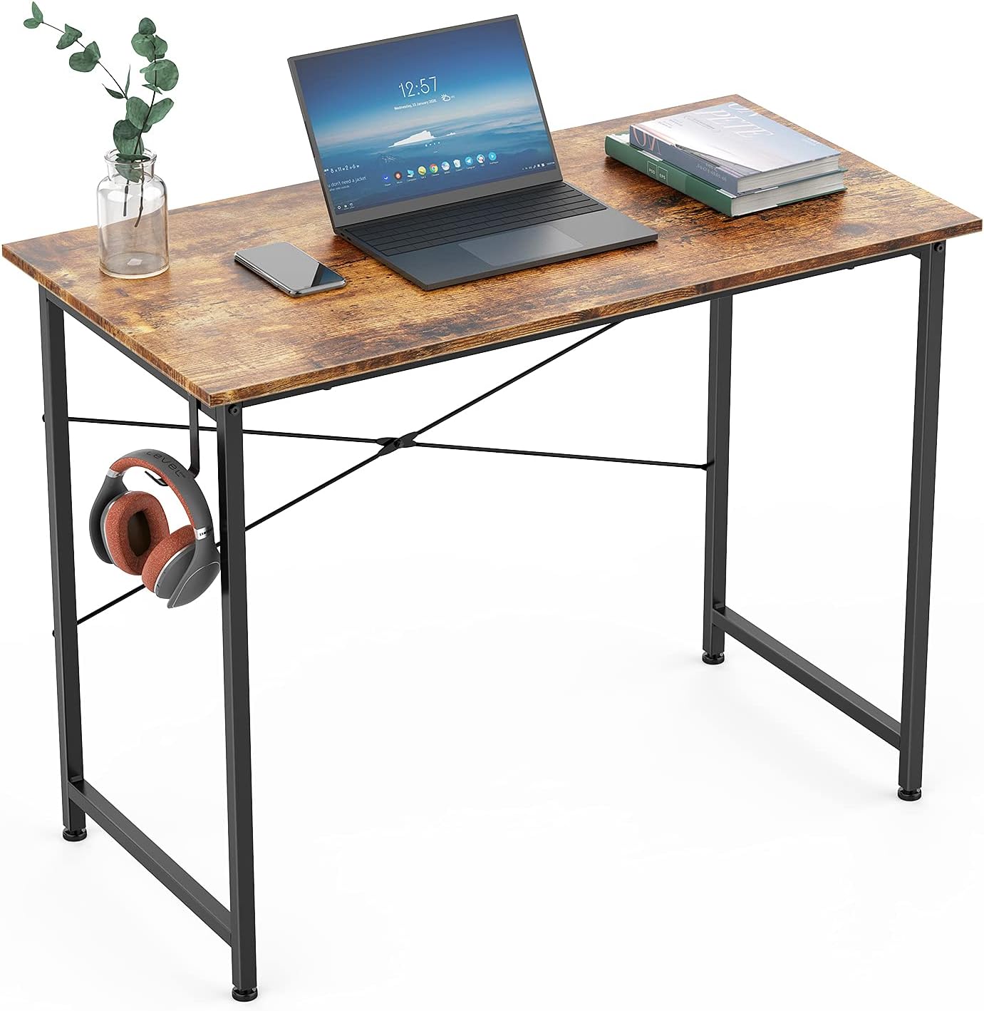 Yesker Computer Desk 32 inch Home Office Writing Study Desk, Sturdy Metal Frame, Modern Industrial Simple Style for PC Desk Notebook Desktop Workstations, Study Table for Small Spaces, White Pack of 2