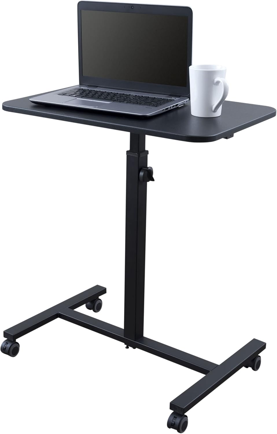 Single Column Standing Desk | Laptop Stand - A Compact, Cost-Effective Rolling Workstation That Also Works Great as a Lectern/Podium (24&rdquo;) (Black)