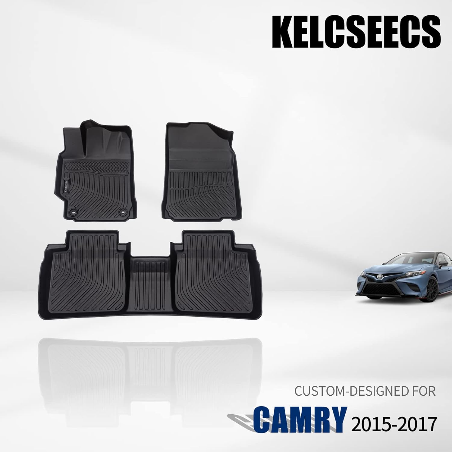KELCSEECS Floor Mats Custom for Toyota Camry 2015 2016 2017 Waterproof Car Mats All Weather Mats Guard Odorless Heavy Duty Automotive Floor Liners Front& Rear Row 5 Seat Full Set Accessories Black