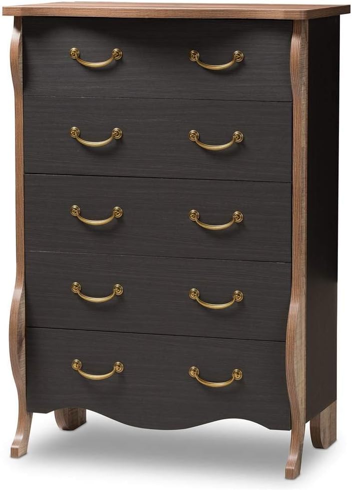 Baxton Studio Romilly Country Cottage Farmhouse Black and Oak-Finished Wood 5-Drawer Chest