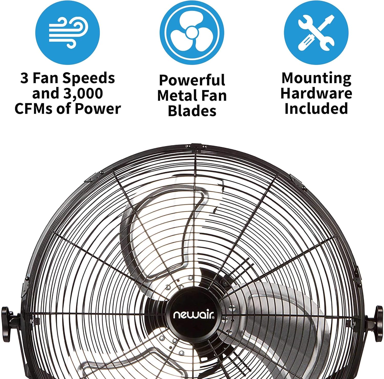 NewAir, WindPro18W, Wall Mounted 18 Inch High-Velocity Industrial Shop Fan with 3 Speed Settings, 3000 CFM,Black