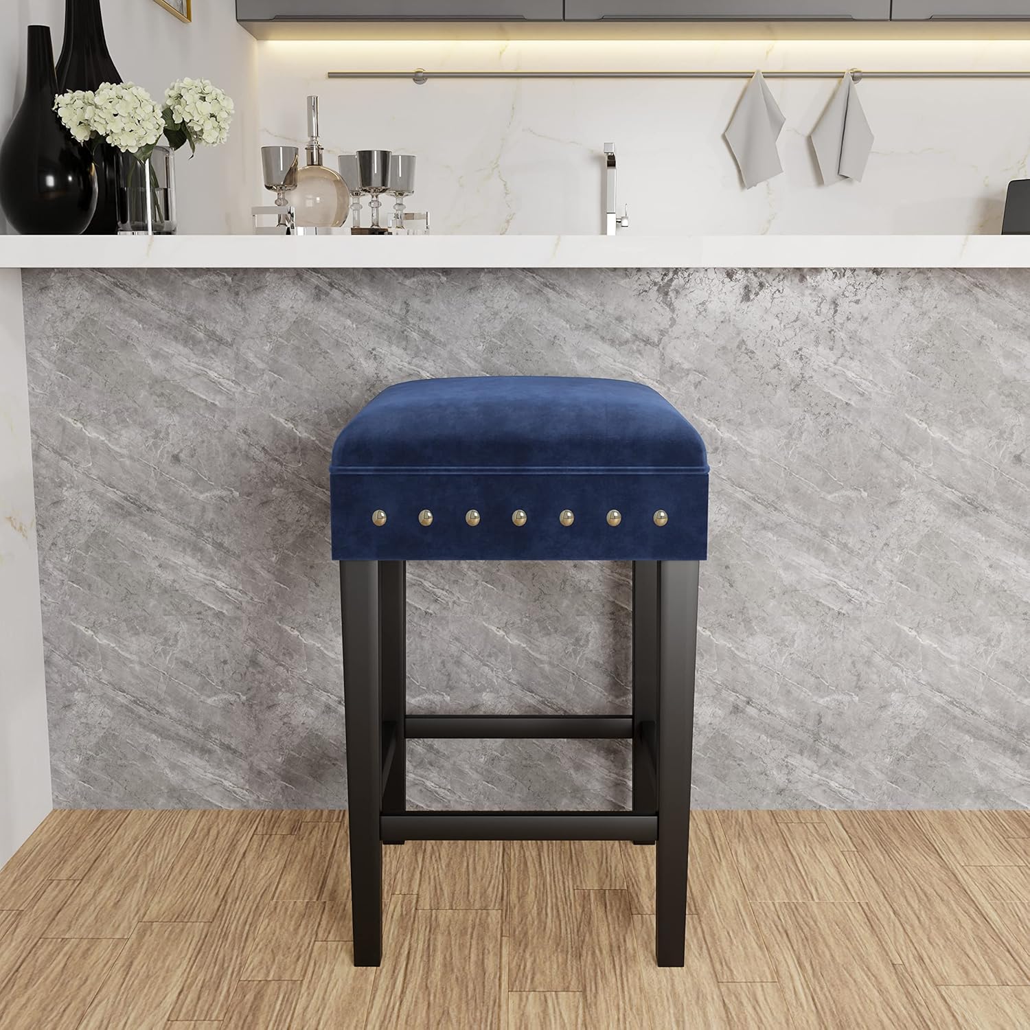 Hillsdale Cassidy, 5126-828, Wood Backless Counter Height Stool with Nail Head Detailing, Blue