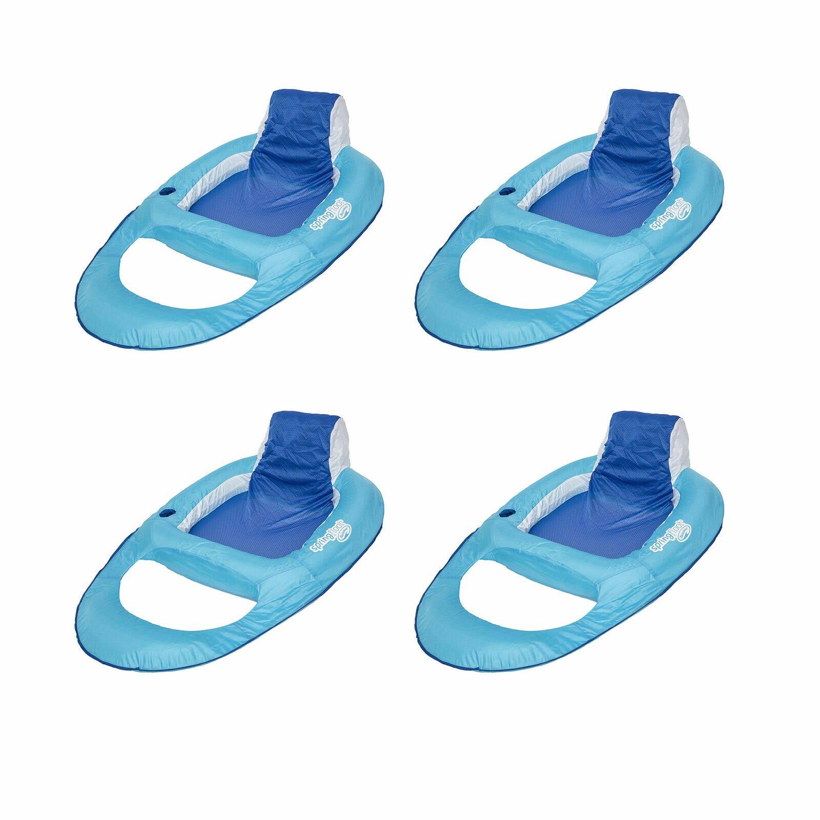 Swimways Swimming Pool Spring Float Water Recliner w/ Headrest Blue 4 Pack