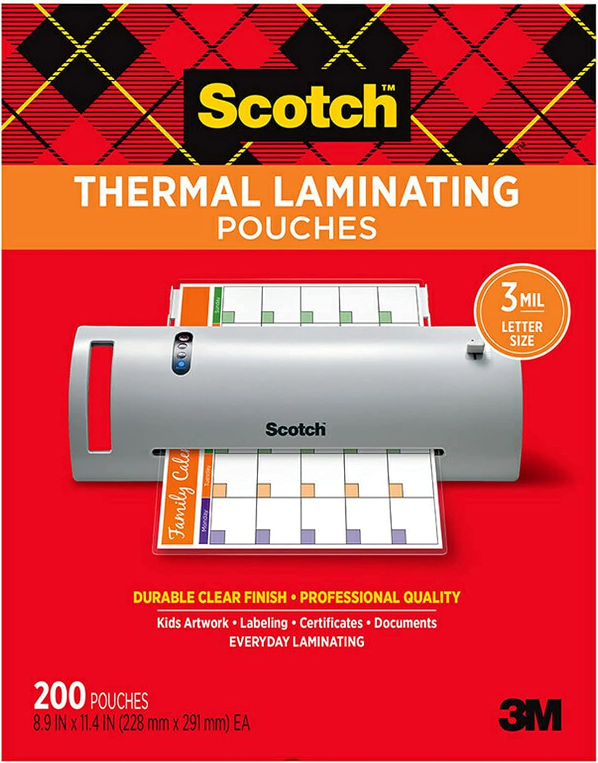 Scotch PRO Thermal Laminator and Pouch Bundle, 2 Roller System, Never Jam Technology Automatically Prevents Misfed Items (TL906) with Scotch Thermal Laminating Pouches, 200-Pack (TP3854-200)