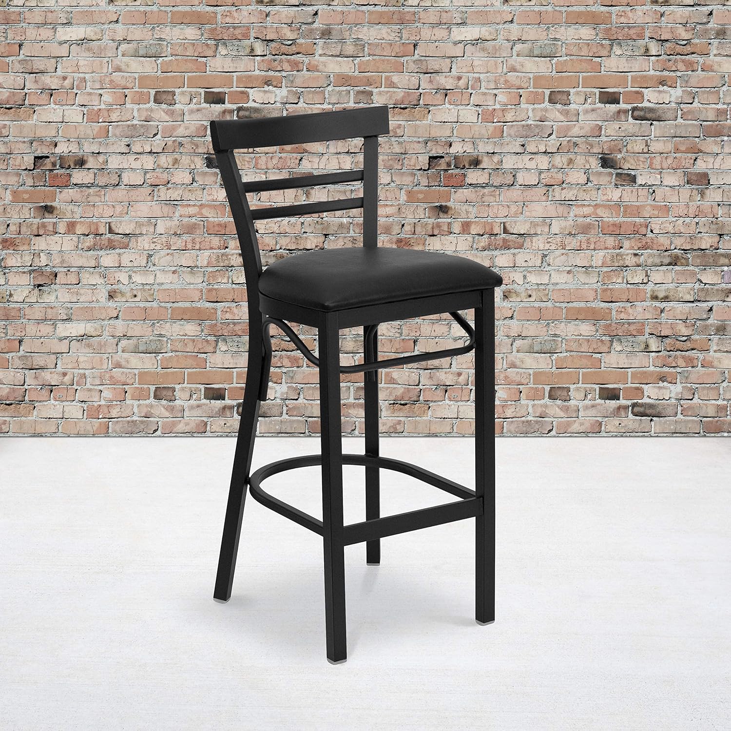 Flash Furniture HERCULES Series Black Two-Slat Ladder Back Metal Restaurant Barstool - Black Vinyl Seat