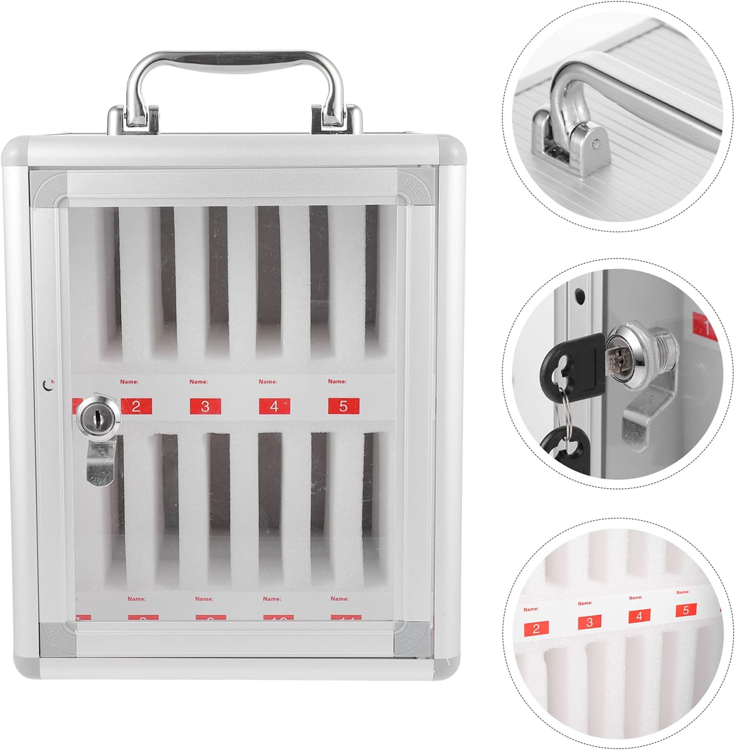 NUOBESTY 12 Slots Aluminum Alloy Cell Phones Storage Cabinet Pocket Chart Storage Locker Box with Safety Lock and Handle for Classroom Office Pack of 2