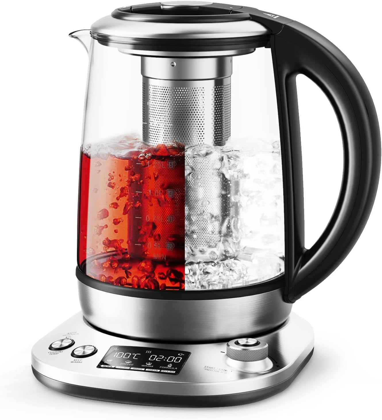 Electric tea kettle 1.7L glass teapot, Smart tea maker with level temperature control, 100% stainless steel inner lid, Heat transfer unit & bottom, Auto off & Anti-boil protection Boiling, BPA free Pack of 2