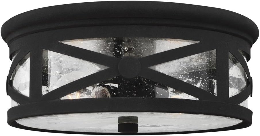 Sea Gull Lighting 7821402-12 Two 7821402-12-Two Light Outdoor Ceiling Flush Mount, Black
