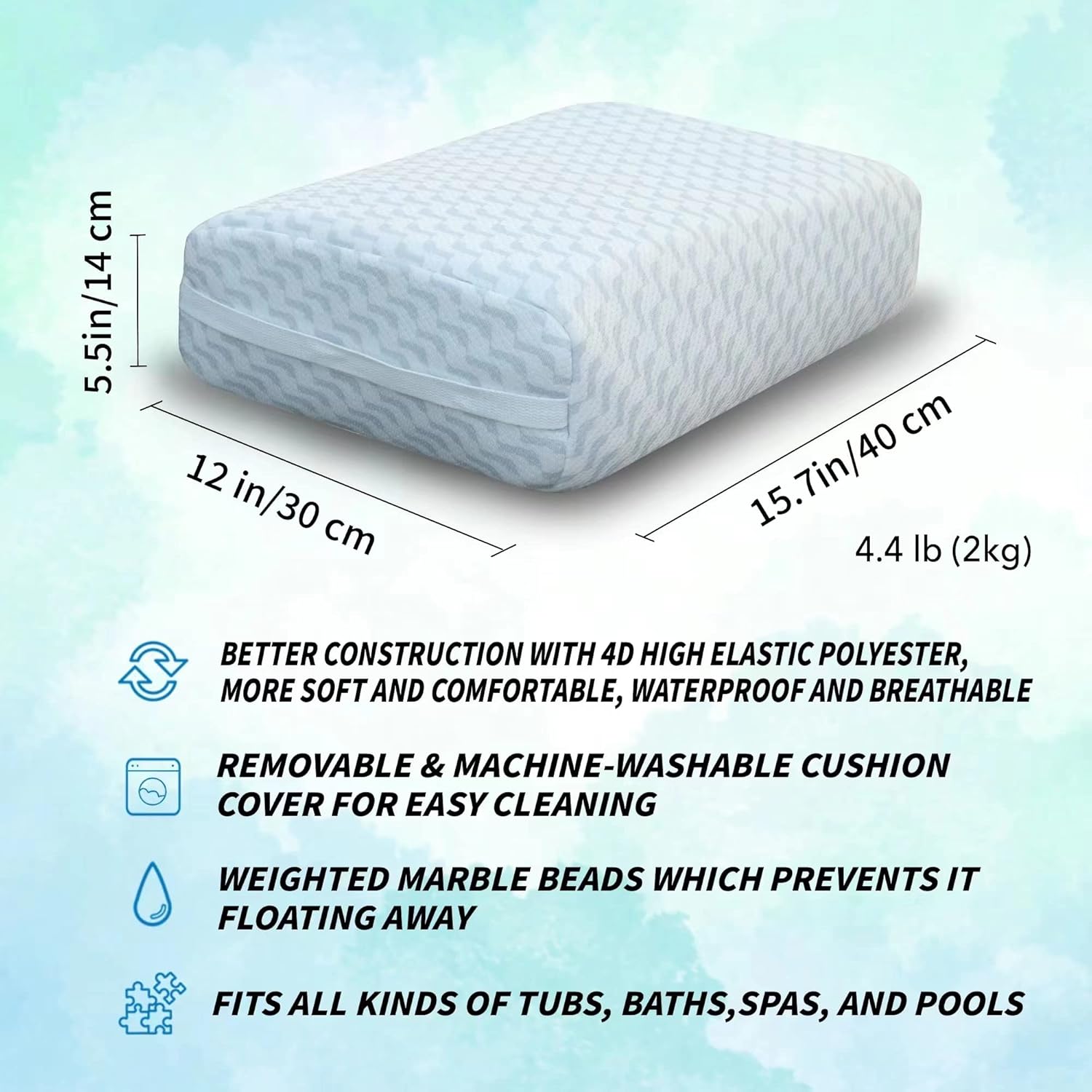 ANSLCA Hot Tub Booster Seat, Non-Slip Weighted Spa Pillow Quick Dry Bathtub Cushion for Outdoor Indoor Bath, Bathroom Hot tub Accessories with Washable Mesh Cover