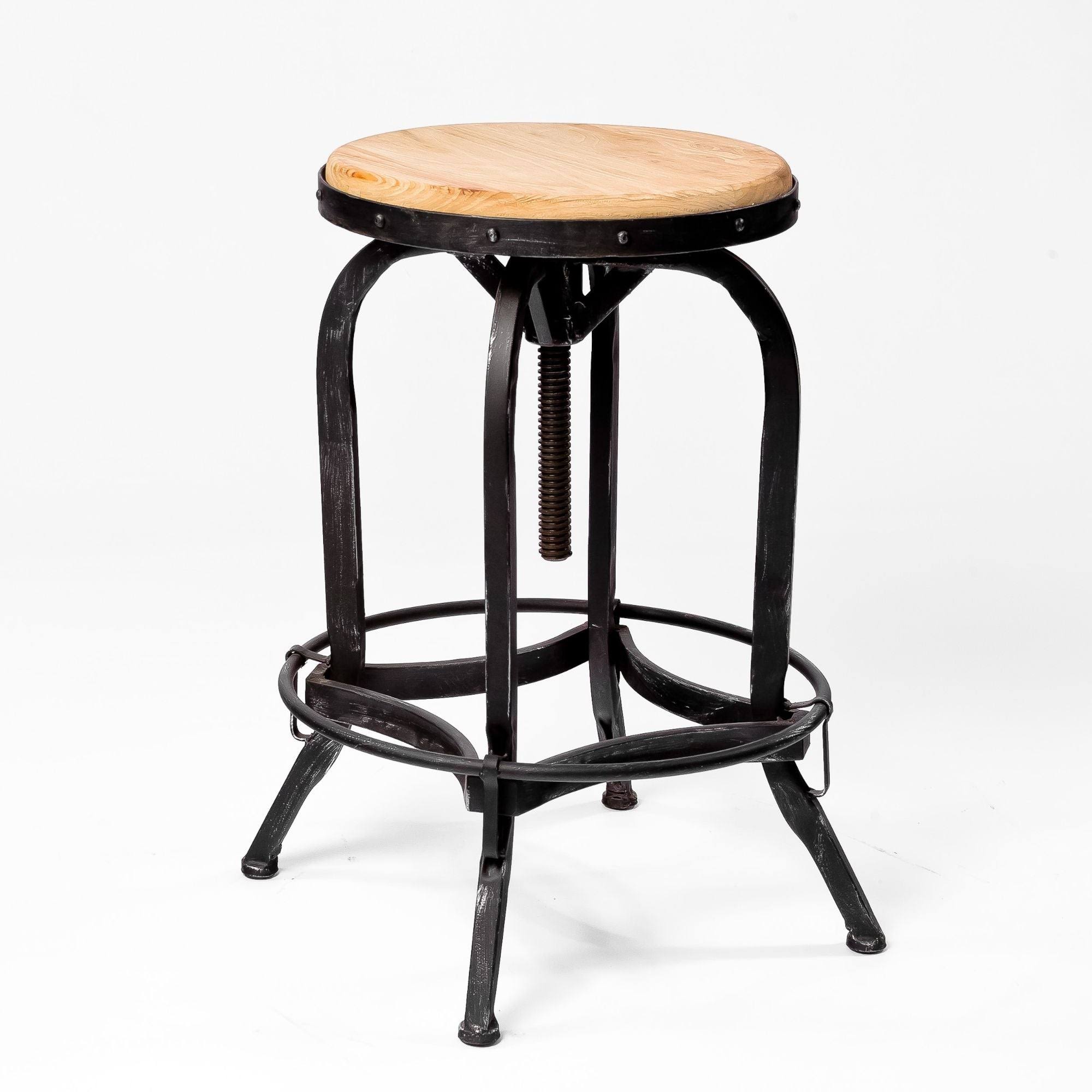 26x22 Brown and Black Rustic Round Backless Adjustable Bar Stool