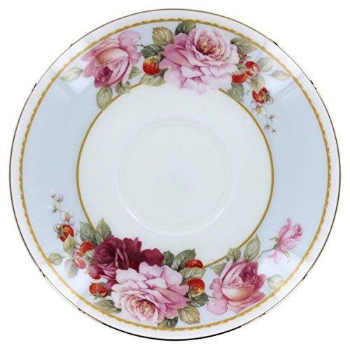 Peony and Strawberry Blue Bone China - Teacup and Saucer Set of 4