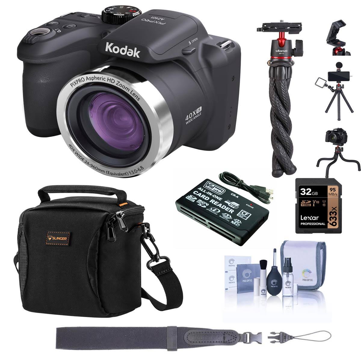 Kodak Pixpro Az401 16MP Digital Camera, Black with Essentials Accessories Kit