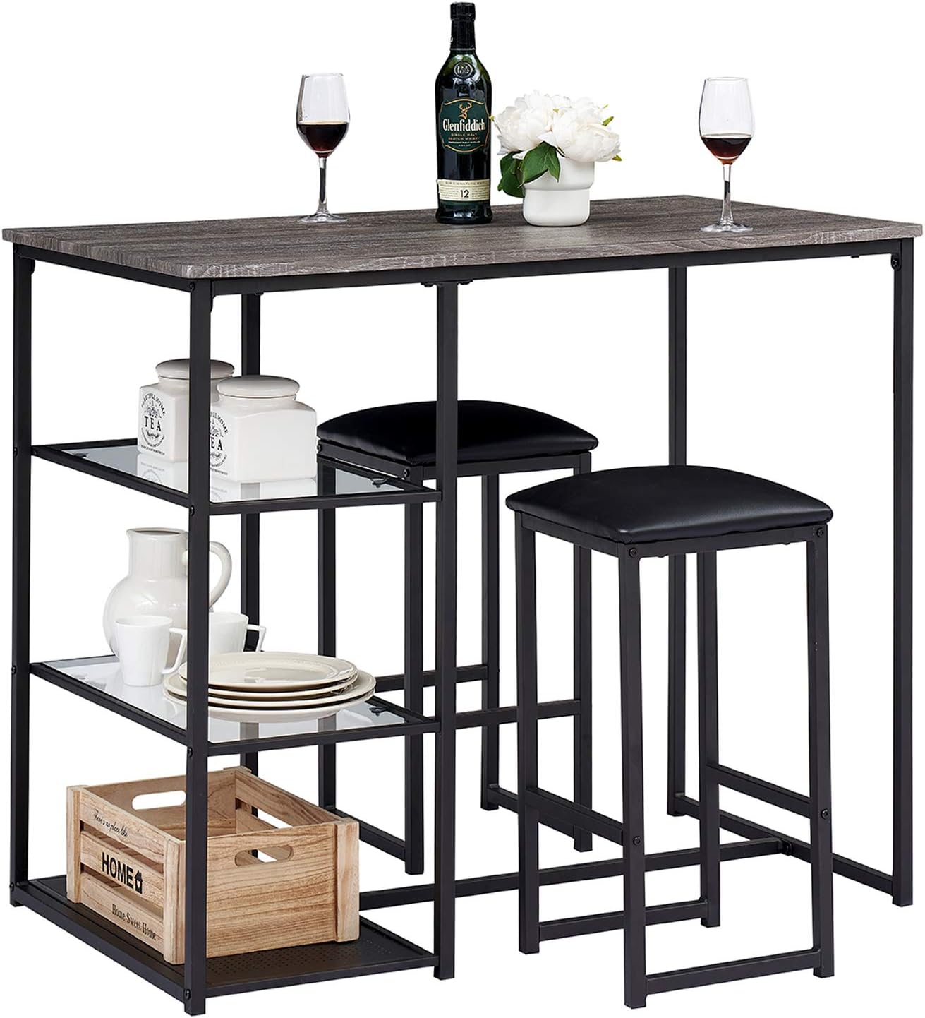 VECELO Kitchen Dining Room Table and Chairs 4, 5-Piece Dinette Sets, Space Saving (Silver)