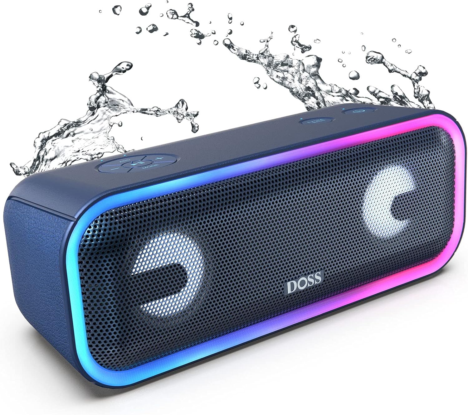 Bluetooth Speaker, DOSS SoundBox Pro+ Wireless Bluetooth Speaker with 24W Impressive Sound, Booming Bass, IPX5 Waterproof, 15Hrs Playtime, Wireless Stereo Pairing, Mixed Colors Lights, 66 FT - Black