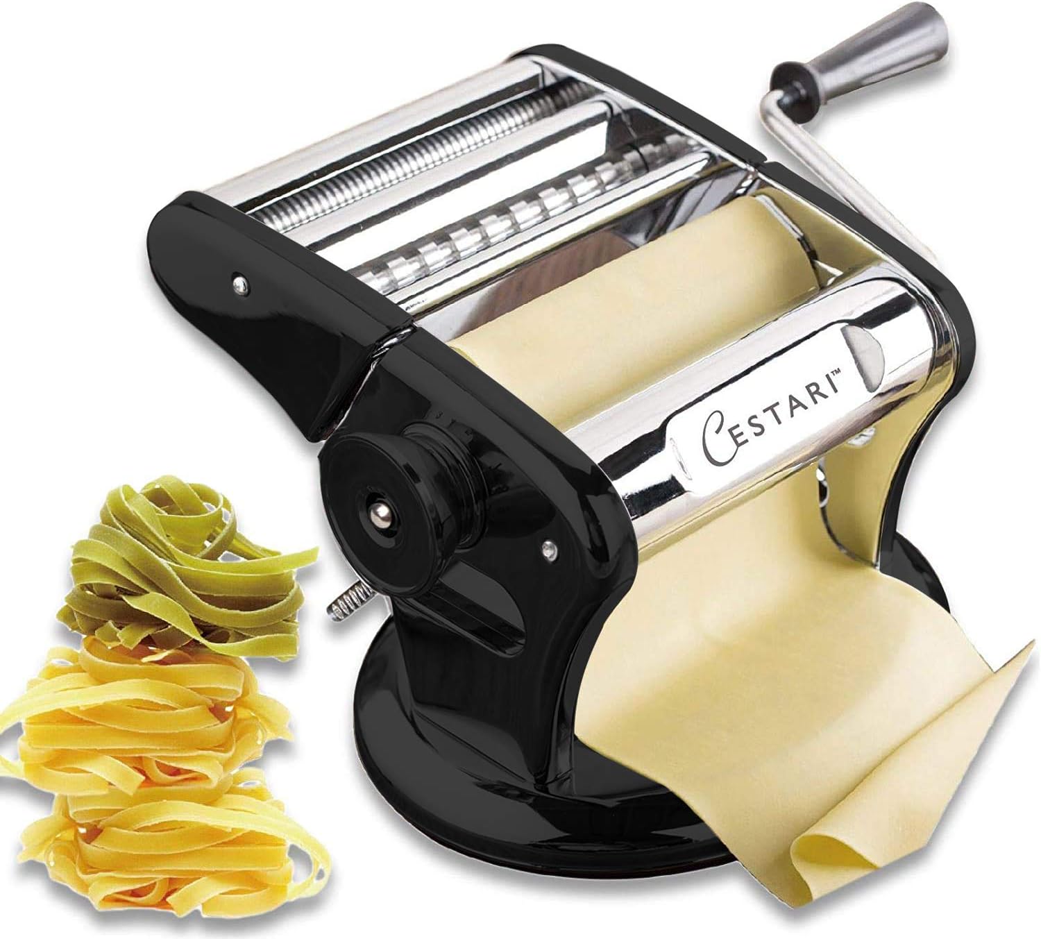 Ultimate Pasta Machine - Professional Pasta Maker - Unique Patented Suction Base for No-Slip Use of Stainless Steel Pasta Roller Machine - 150 mm - Noodle Maker and Dough Roller by Cestari