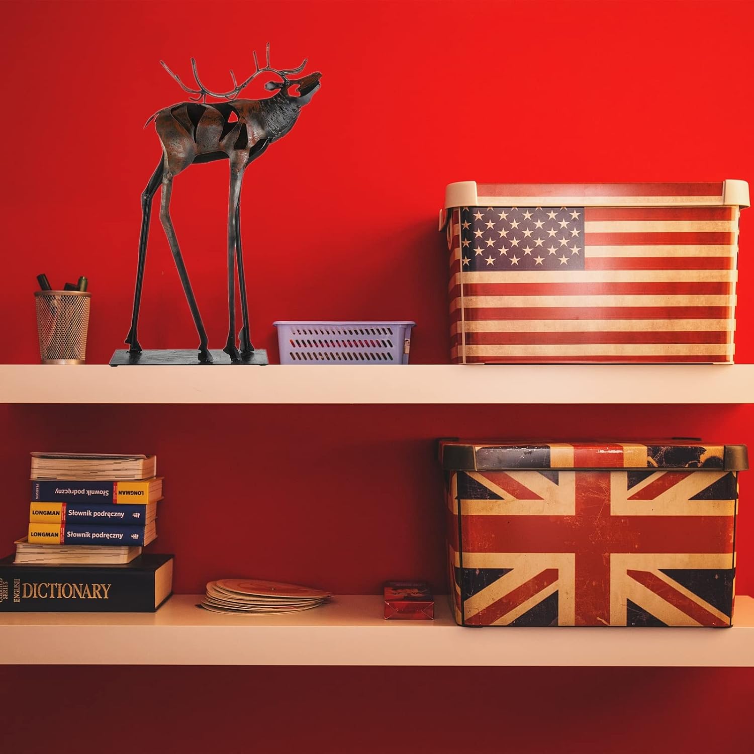 SUCCBROS Metal Deer Statue Decor 100% Handmade Modern Reindeer Sculpture Handicraft, Rustic Elk Metal Statue Decorations Valentines Day Gift for Him Her Home Bookshelf Fireplace Office Desk