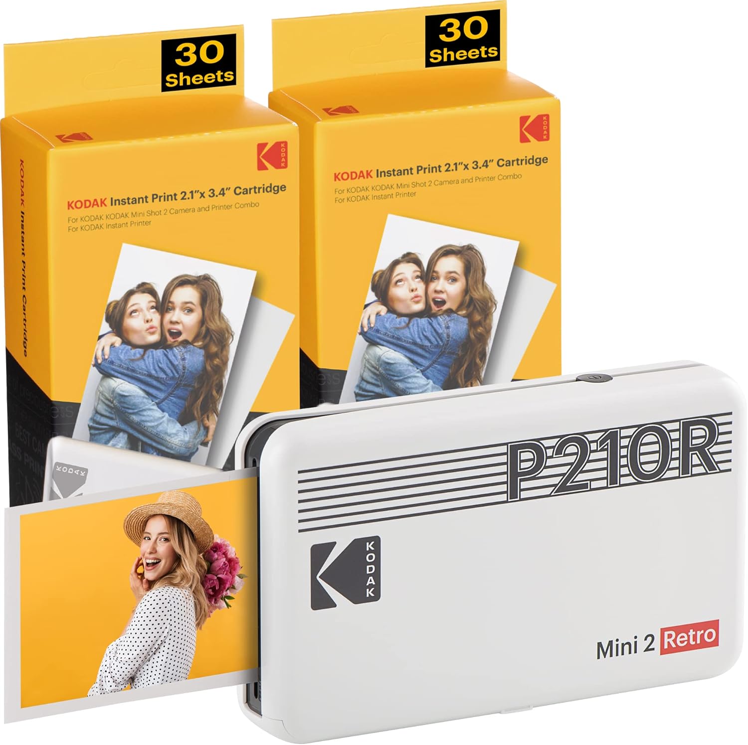 Kodak Mini 2 Retro 2.1x3.4” Portable Photo Printer (60 Sheets), Wireless Connection, Compatible with iOS, Android & Bluetooth, Real Photo, 4PASS & Lamination Process, Premium Quality- Black