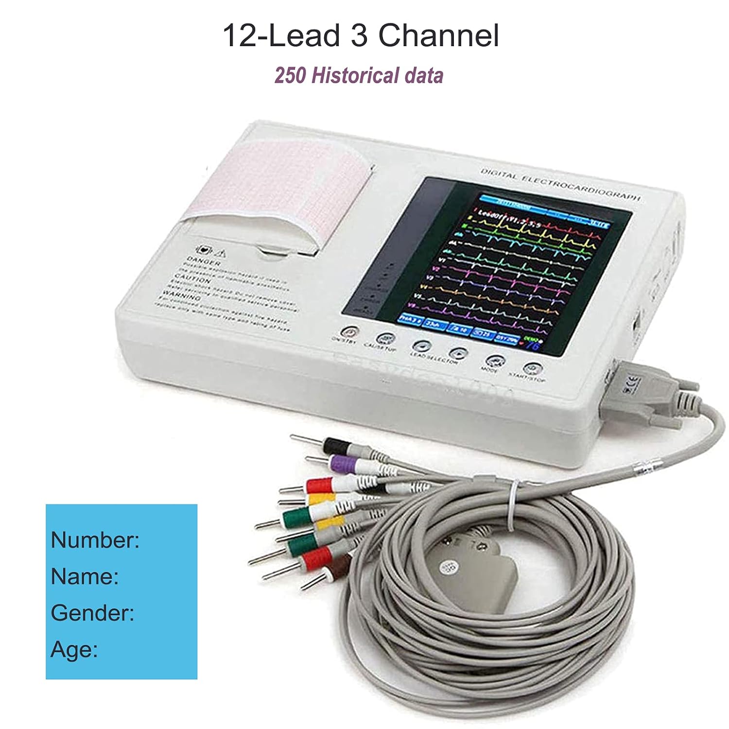 3 Lead, 12 Lead Monitor, Colilove 7 Inch LCD Rechargeable Machine