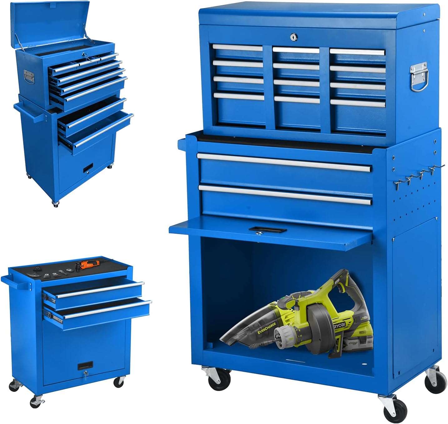 8-Drawer High Capacity Rolling Tool Chest, Removable Cabinet Storage Tool Box with Wheels and Drawers, Detachable Toolbox with Lock for Workshop Mechanics Garage (Black)