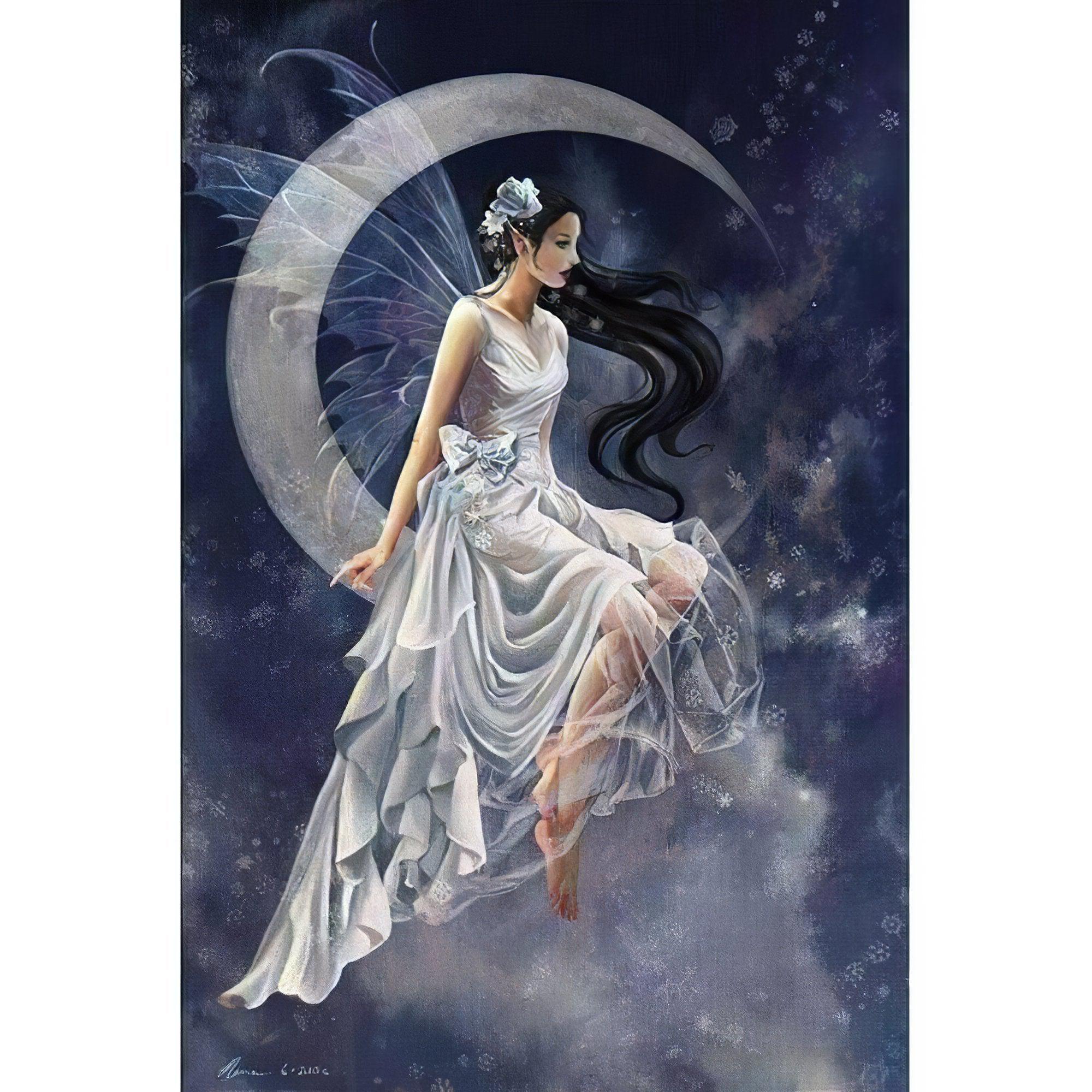 Girl With Black Hair In White Moon