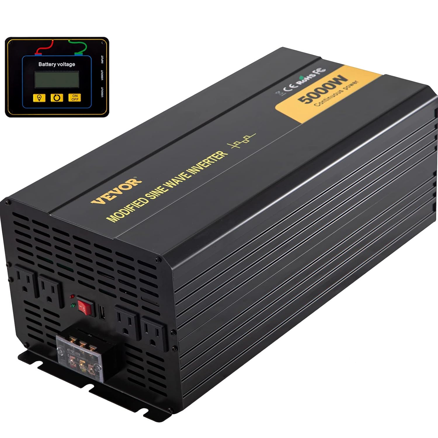 VEVOR Power Inverter, 5000W Modified Sine Wave Inverter, DC 12V to AC 120V Car Converter, with LCD Remote Controller, LED Indicator, AC Outlets Inverter for Truck RV Car Boat Travel Camping Emergency