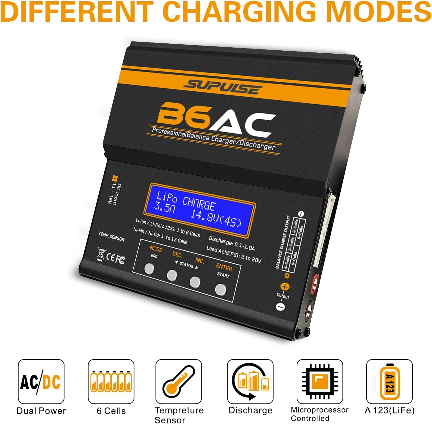 SUPULSE iMAX B6 Balance Charger Discharger 1-6S AC/DC Lipo Battery Charger Lipo Charger RC Charger RC Battery Charger for NiMH/NiCD/Li-Po/Li-Fo Packs LCD Hobby Battery Charger Smart Battery