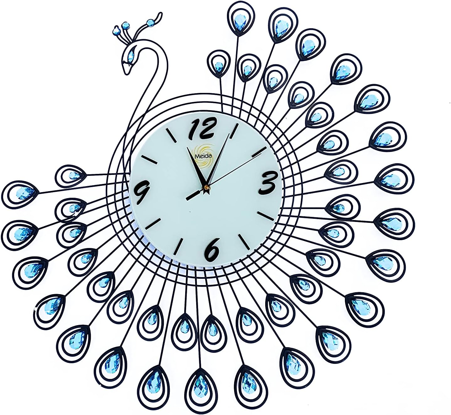 Silent Wall Clock Peacock Feature 26''inch with 9''inch Clock face (Gold Peacock)