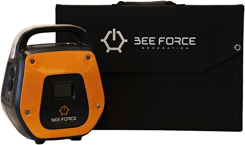 BEE FORCE New! Portable Solar Generator (300Wh + 60W Panel Bundle). 300Wh Battery Capacity, 600W Peak Power, 300W Continuous Power. Power Station for Camping Trips, Emergencies, CPAP, Power Storage.
