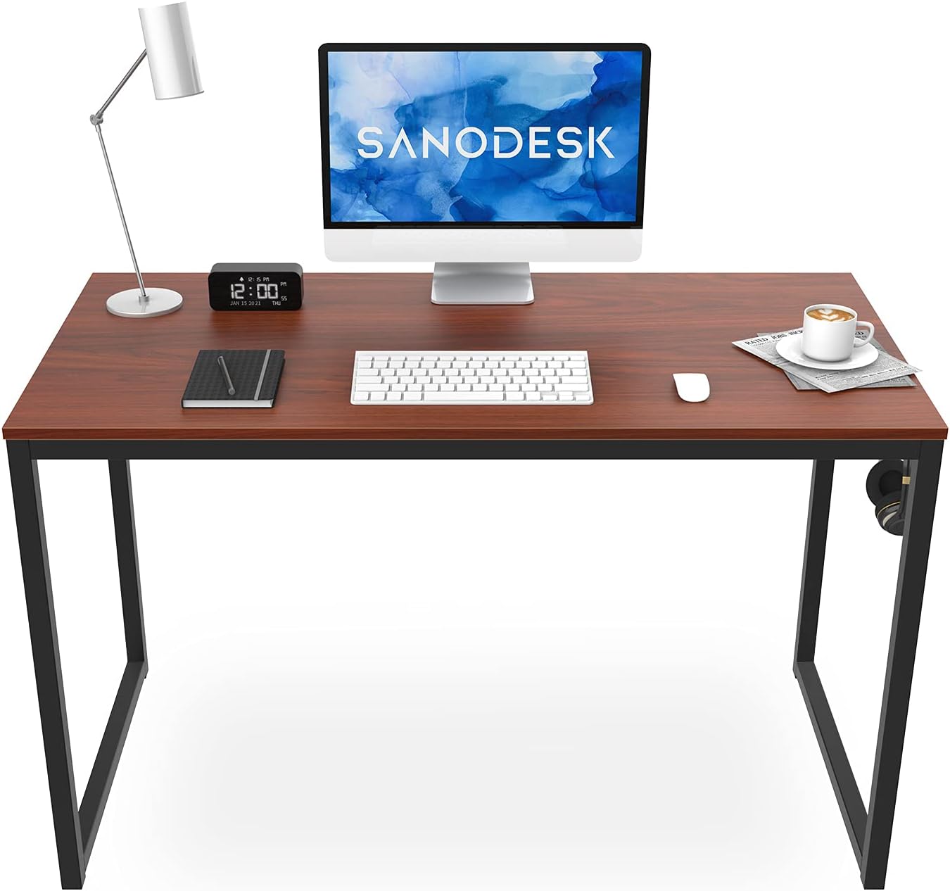 SANODESK Computer Desk 47 inch Modern Simple Sturdy Design Writing Table, Home Office Desk, Kids Study Desk with Iron Hook for Table Organization (Mahogany) Pack of 2