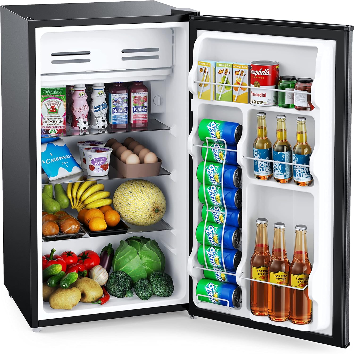Compact Refrigerator 3.3 Cu Ft Mini Fridge with Freezer, Single Door, Low noise, Removable Glass Shelves, Compact Refrigerator for Bedroom, Office, Garage, Studio, Dorm with 3 Temperature Settings