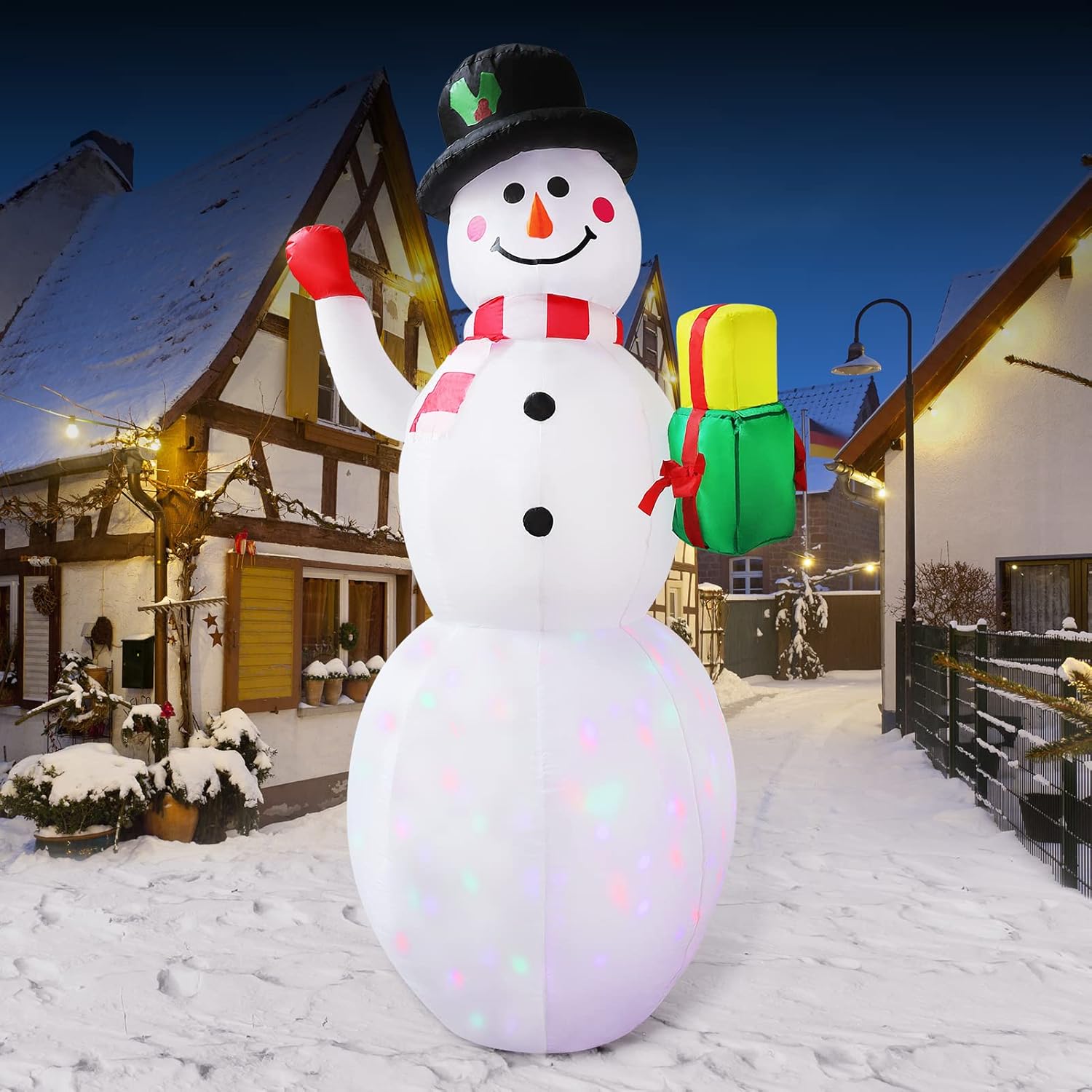 NPET 8FT Snowman Inflatable Decoration,Blow up Yard Decoration with Led Lights,Mute Blower,Fixed Rope. Best Yard Decoration for Christmas/Holiday/Party. Pack of 2