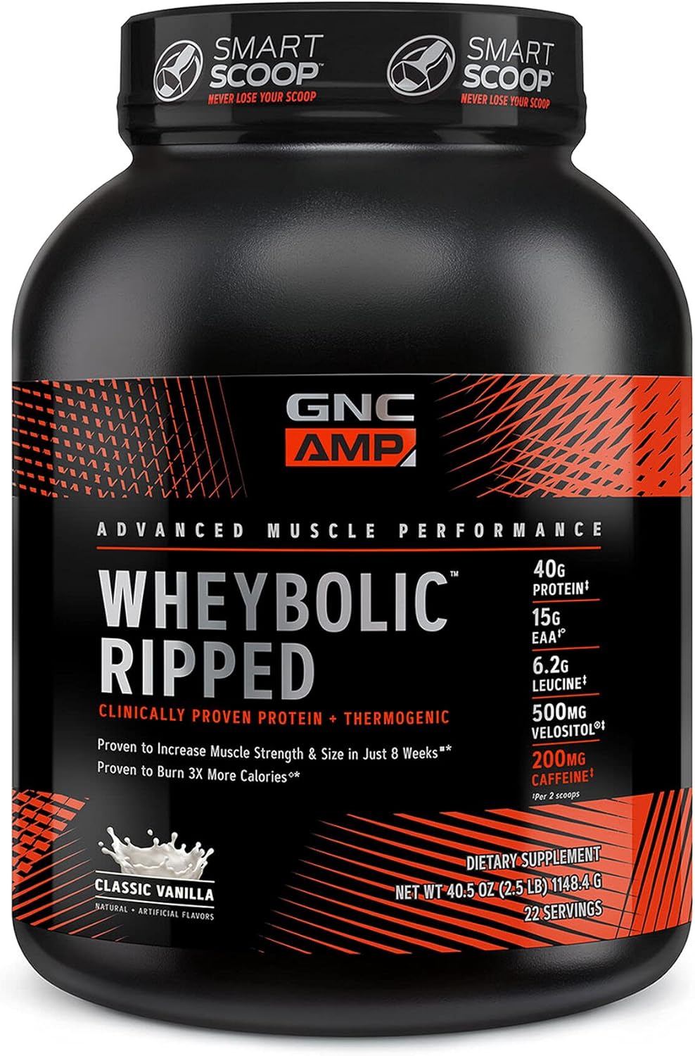 GNC AMP Wheybolic Ripped | Targeted Muscle Building and Workout Support Formula | Pure Whey Protein Powder Isolate with BCAA | Gluten Free | 22 Servings | Classic Vanilla Pack of 2