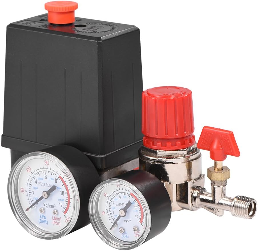 95-125 PSI Air Compressor Pressure Switch Control Valve Regulator With Gauges Pack of 2