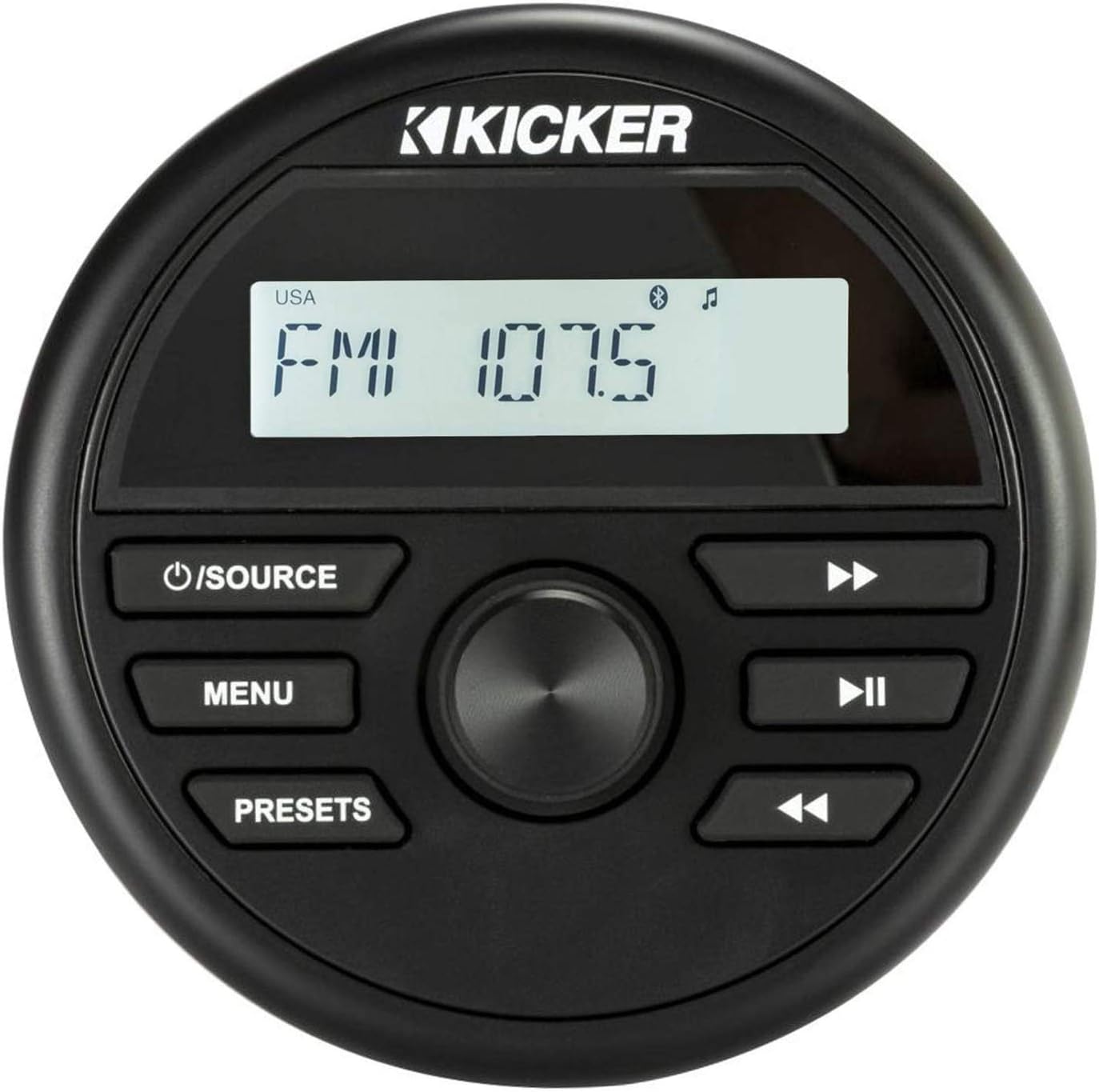 Kicker 46KMC2 200 Watts Weather-Resistant Marine Grade Compact Gauge Mount Media Center Receiver with AM/FM Radio, USB and Bluetooth Capability