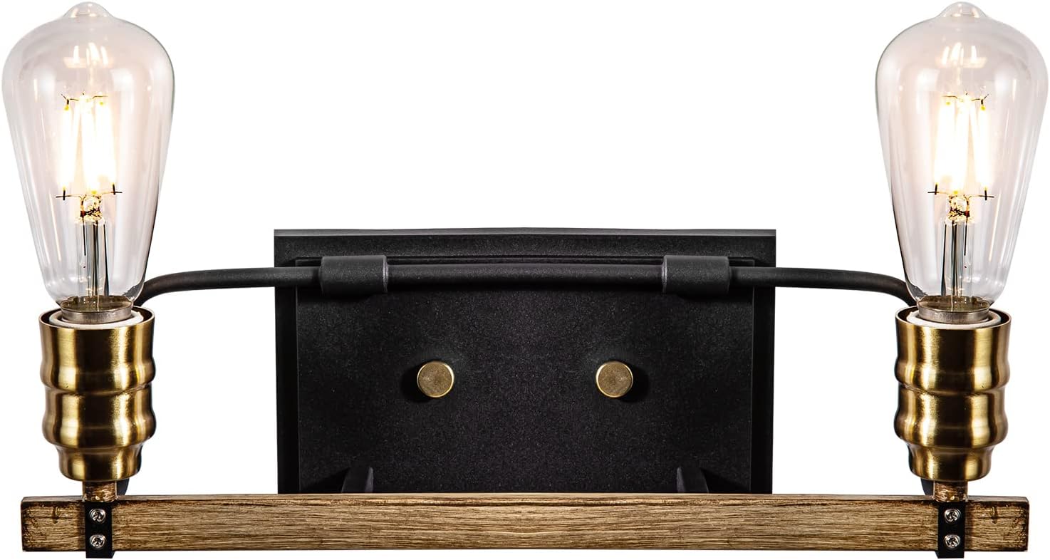 Haolaike 2-Light Farmhouse Bathroom Vanity Light Fixtures Over Mirror Black 14.9
