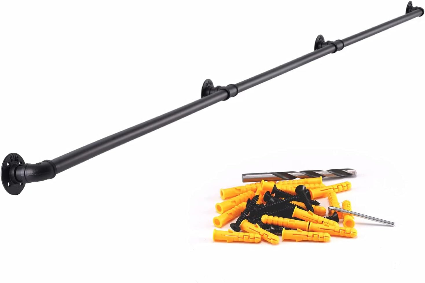 Unilive Metal Industrial Pipe Stair Handrail, 9FT Staircase Handrail, Galvanized Industrial Pipe Railing Indoor&Outdoor Pipe Stair Railing with Wall Mount Support, Round Corner (9 Feet, Matte Black)