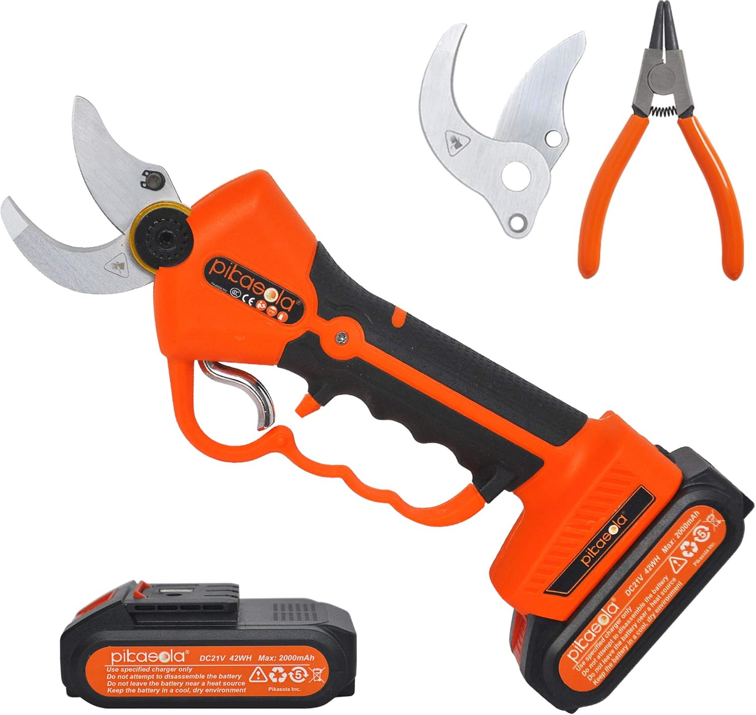 Pikasola Electric Pruning Shears for Bushes, Tree Branch, Limb, Cordless Electric Pruner with 2 Lithium Battery, 6-7 Working Hours, 1.2inch Diameter Electric Shear with 2 Replacement Blades.