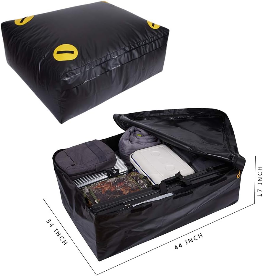 Alfa Gear Waterproof No Blow Off Car Roof Bag Cargo Bag Car Roof Top Carrier Soft-Shell Carriers with Extra Tie Down Straps,Safety Lock,Cargo Net 15 Cu.ft for Cars with or Without Racks