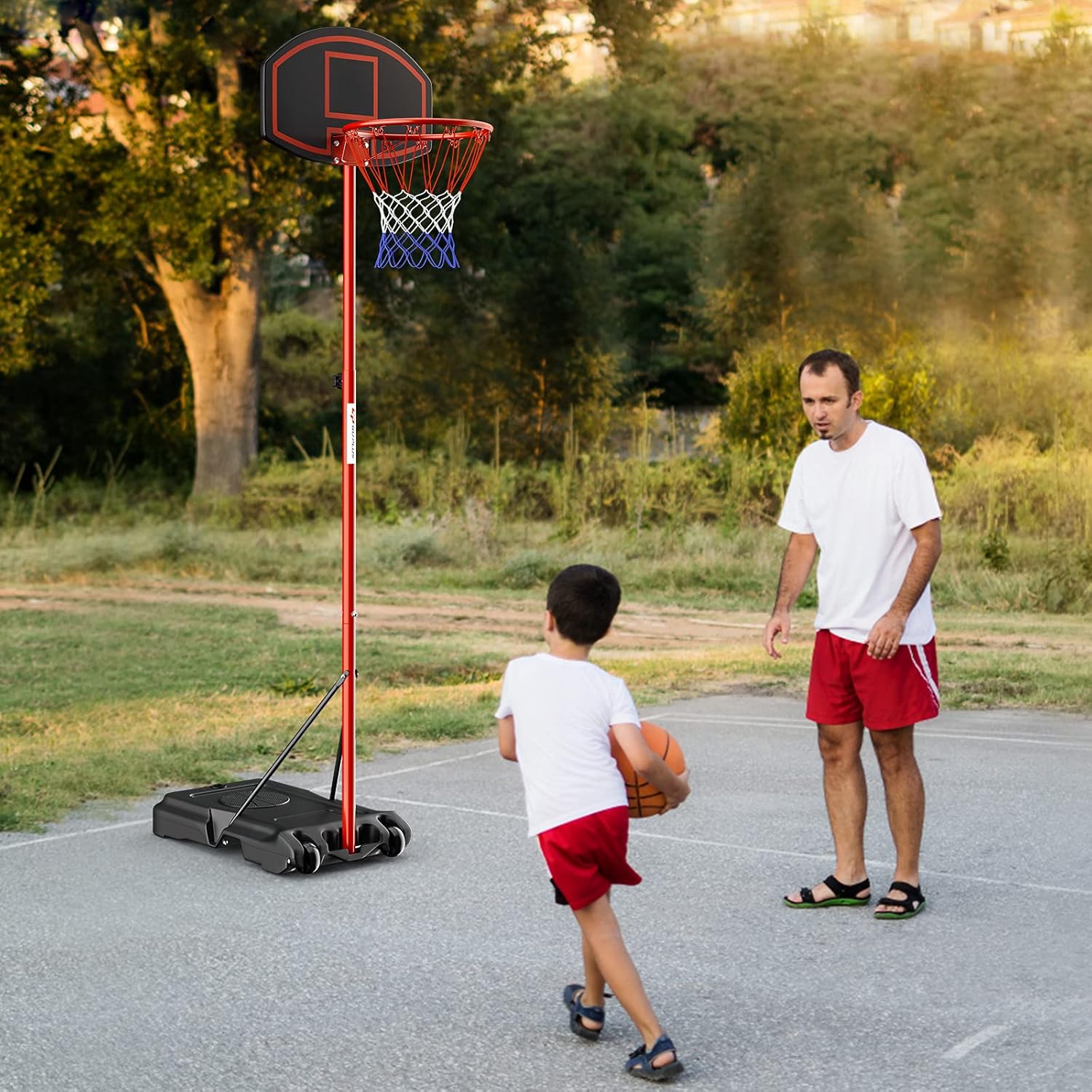 Goplus Portable Basketball Hoop, Height Adjustable Basketball Goal System [6.5FT-8.5FT] w/Shatterproof Backboard, Fillable Base & Wheels, Basketball Stand for Adult Kids, Indoor Outdoor Use