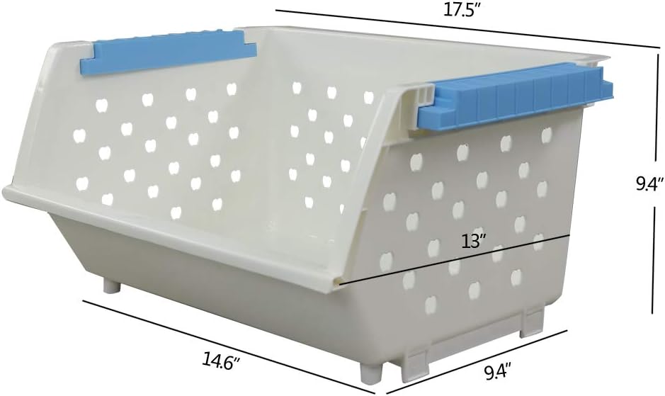 Kekow 4-Pack Plastic Large Stacking Organizer Basket, Stackable Storage Basket, White Pack of 2