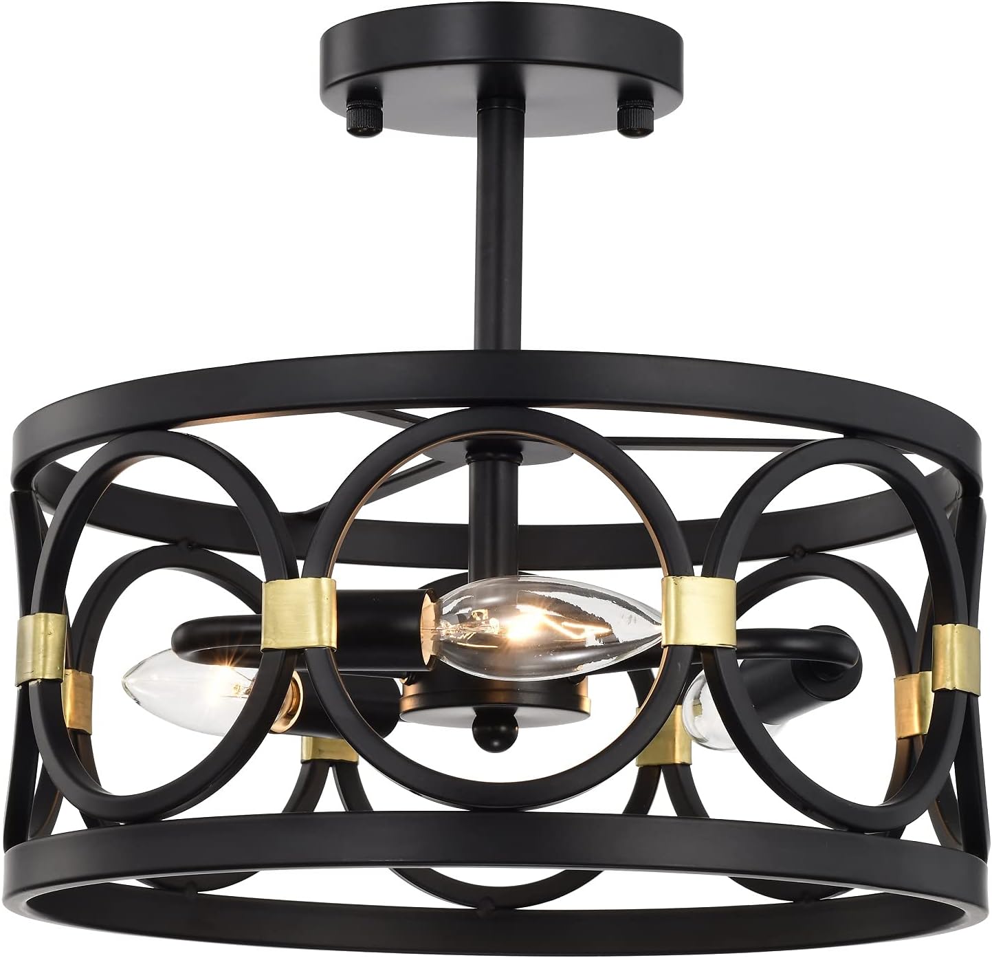 Black and Gold Chandelier Modern Semi Flush Mount Light Fixture 3 Light Flush Mount Ceiling Light Farmhouse Flush Mount Chandelier